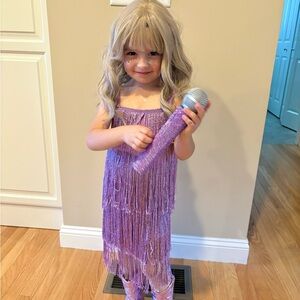 4T Taylor Swift Costume w/ Dress, Wig, Sparkle Tights, and Bedazzled Microphone